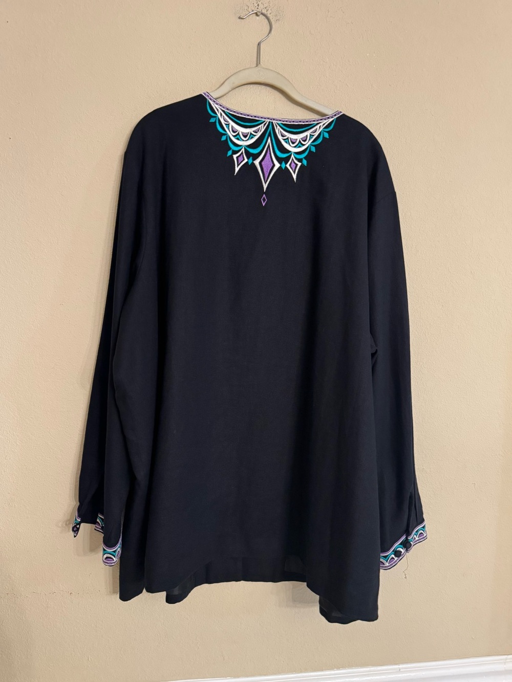 Bob Mackie Wearable Art Womens Plus Size 3X Embroidered Jacket Linen Black Blue - Picture 2 of 16